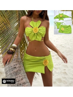 Costume Bagno Brasiliano 3 Pezzi Bikini Mini Gonna Mare Donna Swimsuit 550170